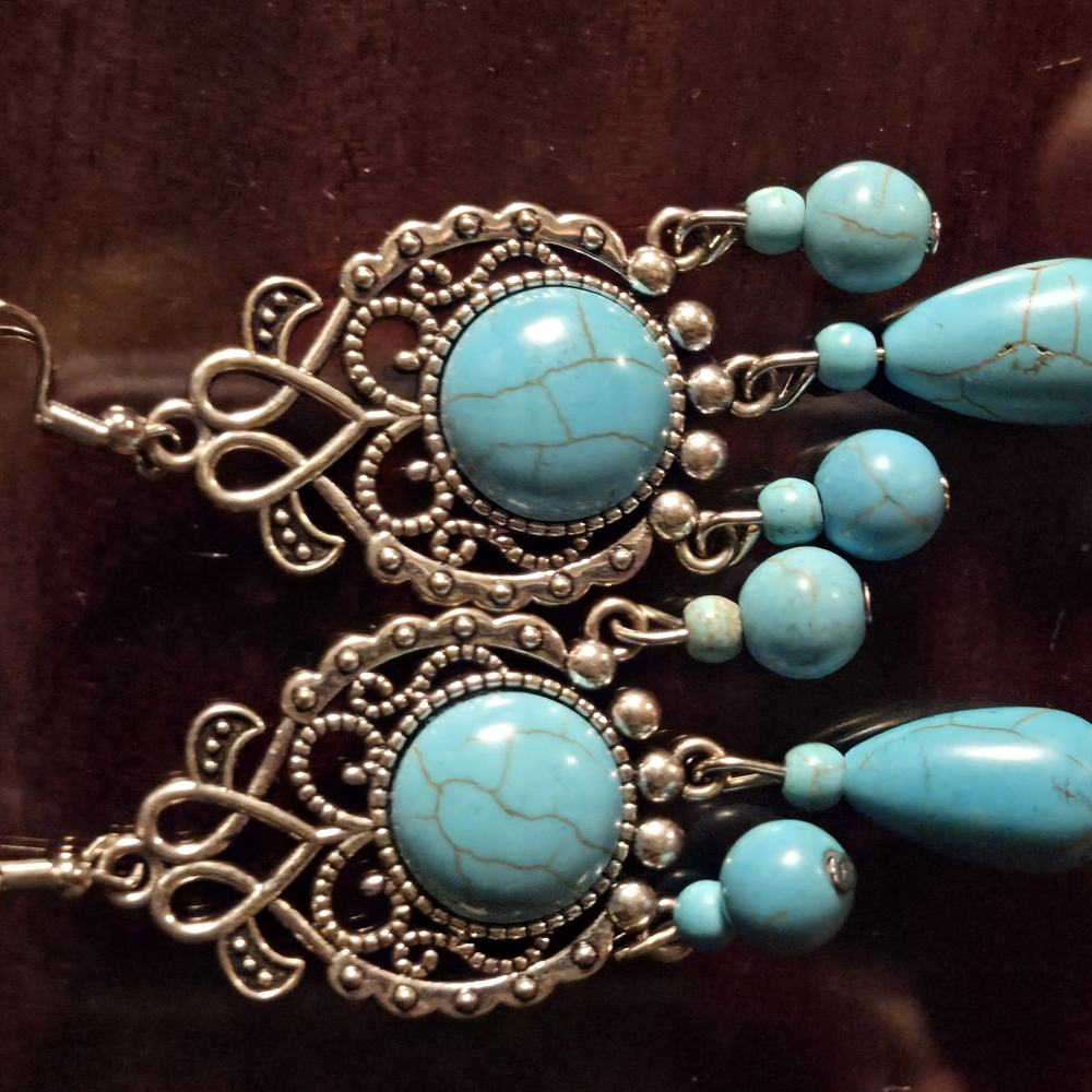 Turquoise Dangle Earrings - Picture 2 of 2